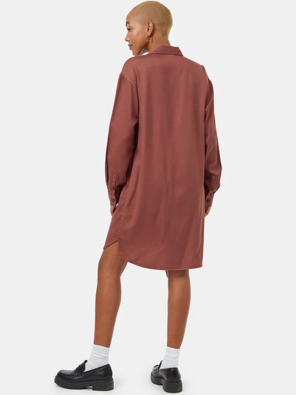 tentree TENCEL Lyocell Oversized Rust Terracotta Button Front Shirt Dress